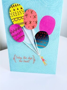 Turquoise Birthday Card with Multicolor Balloon Bouquet